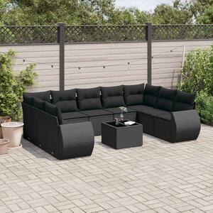 VidaXL 10 részes fekete polyrattan kerti ülőgarnitúra párnákkal