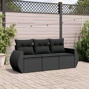 VidaXL 3 részes Kerti Ülőgarnitúra - Fekete Polyrattan