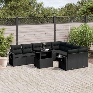 Polyrattan Kerti Ülőgarnitúra - 10 részes - Fekete