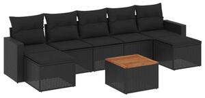 Polyrattan Kerti Ülőgarnitúra - 8 részes - Fekete