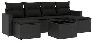 Polyrattan Kerti Ülőgarnitúra - 7 részes - Fekete