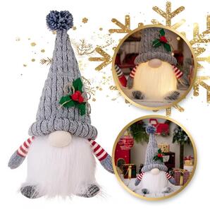 Világító elemes karácsonyi törpe FROSTIE 28 cm, szürke