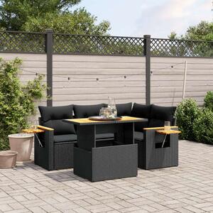 VidaXL 5 részes fekete polyrattan kerti kanapészett párnákkal