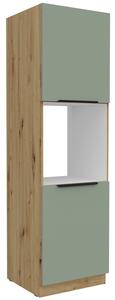 LUNARA beépített sütőhöz való konyhaszekrény - szélesség 60 cm, zöld / kézműves tölgy