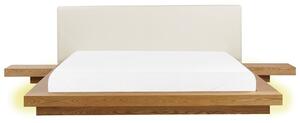 Ágy LED világítással Műbőr ZEN 180 x 200 cm Természetes kőris