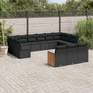 Polyrattan Kerti Ülőgarnitúra - 15 részes - Fekete