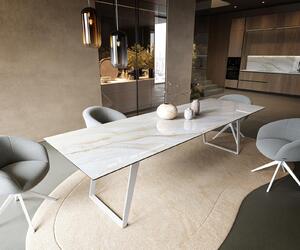 DELIFE Étkezőasztal Edge 300x100 cm kerámia onyx pearl fém ferde fehér
