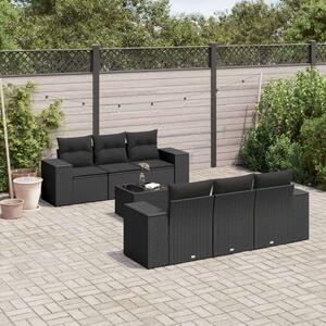 VidaXL 7 részes fekete polyrattan kerti ülőgarnitúra párnával