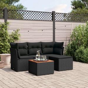 VidaXL 5 részes fekete polyrattan kerti kanapészett párnákkal