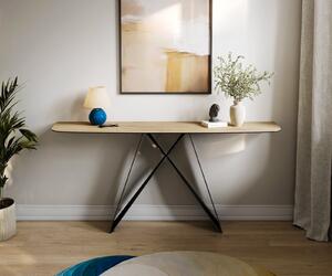 DELIFE Konzolasztal Edge hajóformájú 180x40 cm Laminam® Sabbia kerámia tölgyszínű Velio fekete fém
