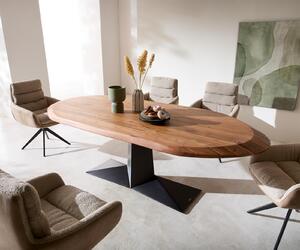 DELIFE Étkezőasztal Aithon 240x105 cm akác barna fém láb fekete ovális