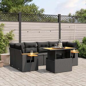 Polyrattan Kerti Ülőgarnitúra - 7 részes - Fekete