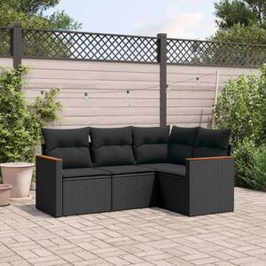 VidaXL Kerti Ülőgarnitúra - Polyrattan - Fekete - 4 részes