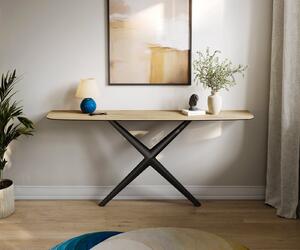 DELIFE Konzolasztal Edge hajóformájú 180x40 cm Laminam® Sabbia kerámia tölgyszínű Estelo fém fekete