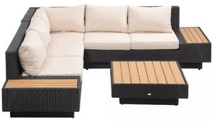 Outsunny Kerti bútor szett, 4 darabos luxus polyrattan, polcokkal, lerakóasztallal és ülőpárnákkal, fekete