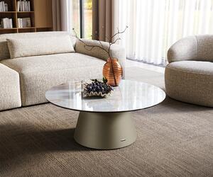 DELIFE Dohányzóasztal Edge kerek 90x90 cm kerámia onyx pearl Borna titán effektfinish