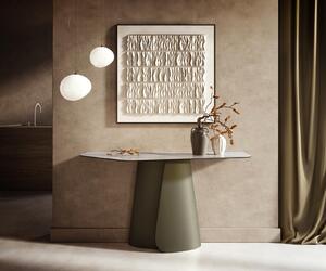 DELIFE Konzolasztal Edge poligonális 140x50 cm kerámia onyx gyöngyház lakk fém titán színű hatás