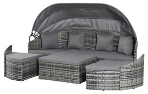 Outsunny Rattan napsziget, 4 részes nyugágy napellenzővel, ülőgarnitúra, 4 párna, fém, szürke