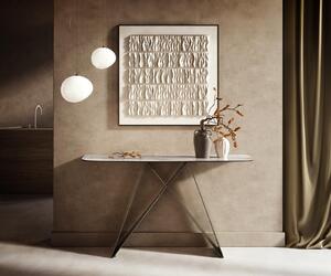 DELIFE Konzolasztal Edge hajóformájú 140x40 cm kerámia onyx pearl Velio fém titán színű effekt finish