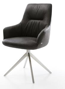 DELIFE Étkezőszék Zelia-Flex karfás mikroszálas antracit vintage kereszt láb széles rozsdamentes acél 360° forgatható billenő zsákrugós matrac