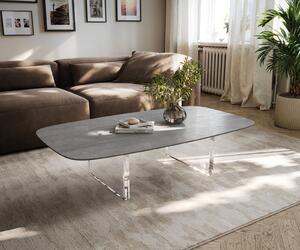 DELIFE Dohányzóasztal Edge hajóformájú 140x80 cm kerámia beton szürke Lumia akril