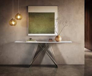 DELIFE Konzolasztal Edge hajóformájú 180x40 cm kerámia onyx gyöngyház Velio fém titán színű effektfinish