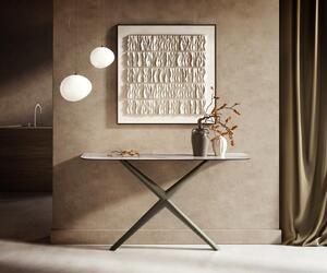 DELIFE Konzolasztal Edge hajóformájú 140x40 cm kerámia onyx pearl Estelo fém titán színű effekt finish