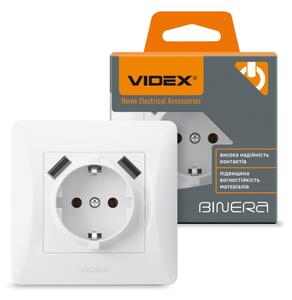 Videx Binera fehér színű süllyesztett földelt aljzat + 2 db USB csatlakozó