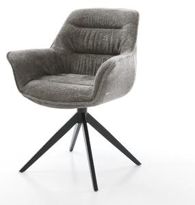 DELIFE Étkezőszék Kaira-Flex bouclé puha sötét bézs kereszt láb széles fekete 360°-ban forgatható billenő funkció