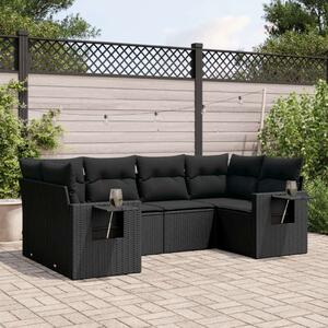 VidaXL 6 részes fekete polyrattan kerti ülőgarnitúra párnákkal