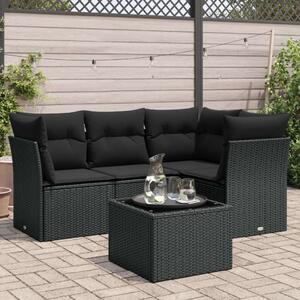 VidaXL 5 részes fekete polyrattan kerti kanapészett párnákkal