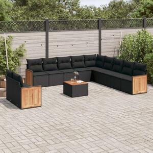 VidaXL 12 részes fekete polyrattan kerti ülőgarnitúra párnákkal