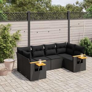 VidaXL 6 részes fekete polyrattan kerti ülőgarnitúra párnákkal
