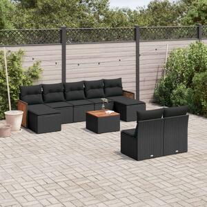 VidaXL 10 részes fekete polyrattan kerti ülőgarnitúra párnákkal