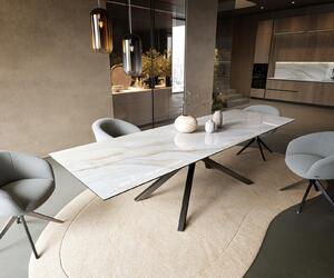 DELIFE Étkezőasztal Edge 300x100 cm kerámia onyx pearl kereszt láb téglalap rozsdamentes acél grafit