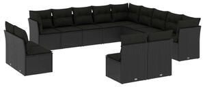 VidaXL 13 részes fekete polyrattan kerti ülőgarnitúra párnákkal