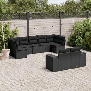 VidaXL 9 részes fekete polyrattan kerti ülőgarnitúra párnákkal