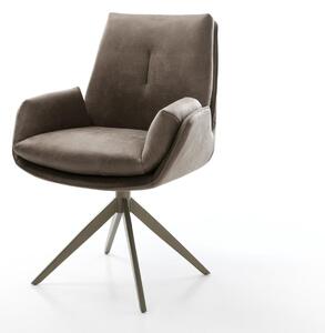 DELIFE Étkezőszék Clea-Flex mikroszálas taupe vintage kereszt láb széles titán színű 360° forgatható billenő