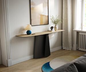 DELIFE Konzolasztal Edge hajóformájú 180x40 cm Laminam® Sabbia kerámia tölgyszínű Livos fekete fém