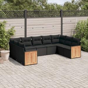 VidaXL 9 részes fekete polyrattan kerti ülőgarnitúra párnákkal