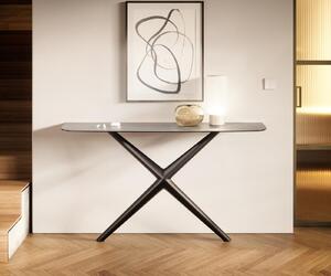 DELIFE Konzolasztal Edge hajóformájú 140x40 cm kerámia beton szürke Estelo fém fekete