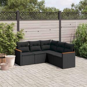 VidaXL 5 részes fekete polyrattan kerti kanapészett párnákkal