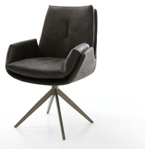 DELIFE Étkezőszék Clea-Flex mikroszálas antracit vintage kereszt láb széles titán színű 360° forgatható billenő