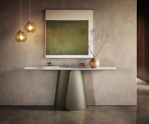 DELIFE Konzolasztal Edge hajóformájú 180x40 cm kerámia onyx gyöngyház Livos fém titán effekt finish