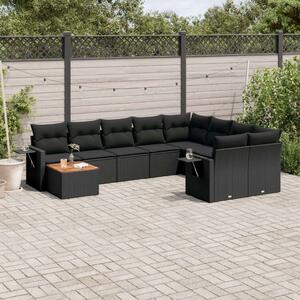 VidaXL 10 részes fekete polyrattan kerti ülőgarnitúra párnákkal