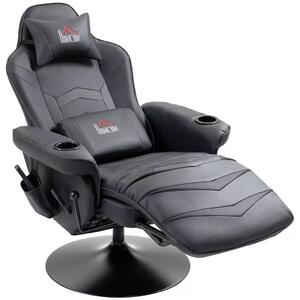 HOMCOM Prémium Gamer Szék, masszázs funkció, dönthető háttámla, lábtartó, acél keret, műbőr, fekete
