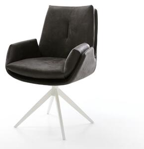 DELIFE Étkezőszék Clea-Flex mikroszálas antracit vintage kereszt láb széles fehér 360° forgatható billenő funkció