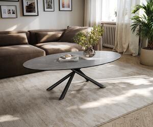DELIFE Dohányzóasztal Edge ovális 140x80 cm kerámia beton szürke Sarity fém fekete
