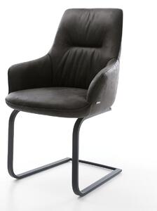 DELIFE Étkezőszék Zelia-Flex karfás mikroszálas antracit vintage konzolos lapos fekete zsákrugós