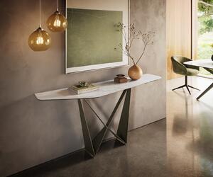 DELIFE Konzolasztal Edge poligonális 180x50 cm kerámia onyx gyöngyház Spios fém titán színű effektfinish